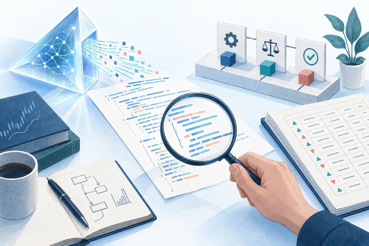 A generated strategy draft inspected beside test fixtures and an order ledger.