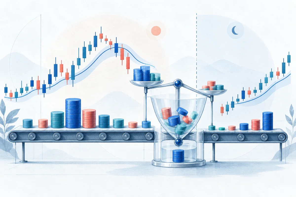 Volume-weighted price inputs forming an average that resets at a session boundary.