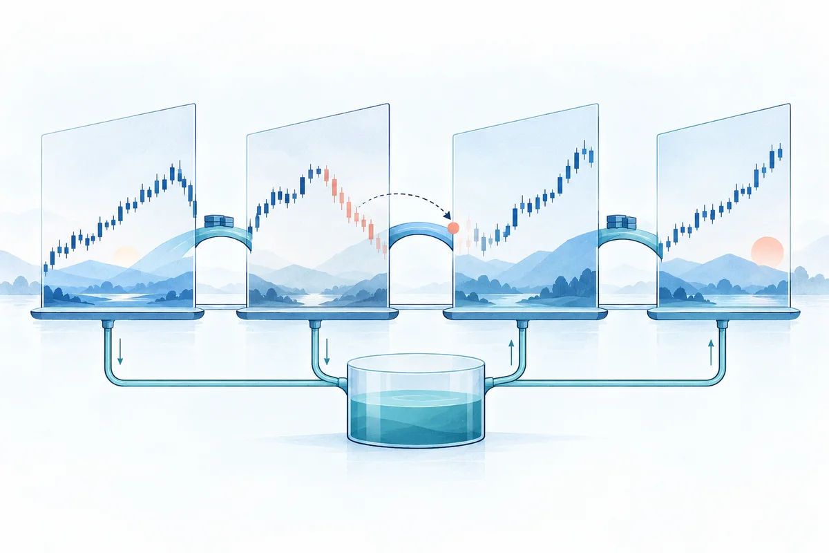 Separate contract histories connected by rollover bridges above a margin pool.