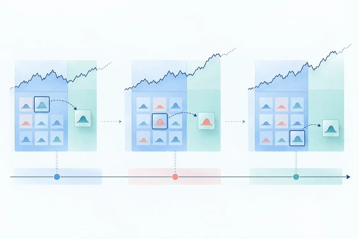 Parameter selection within training windows followed by testing on unseen segments.
